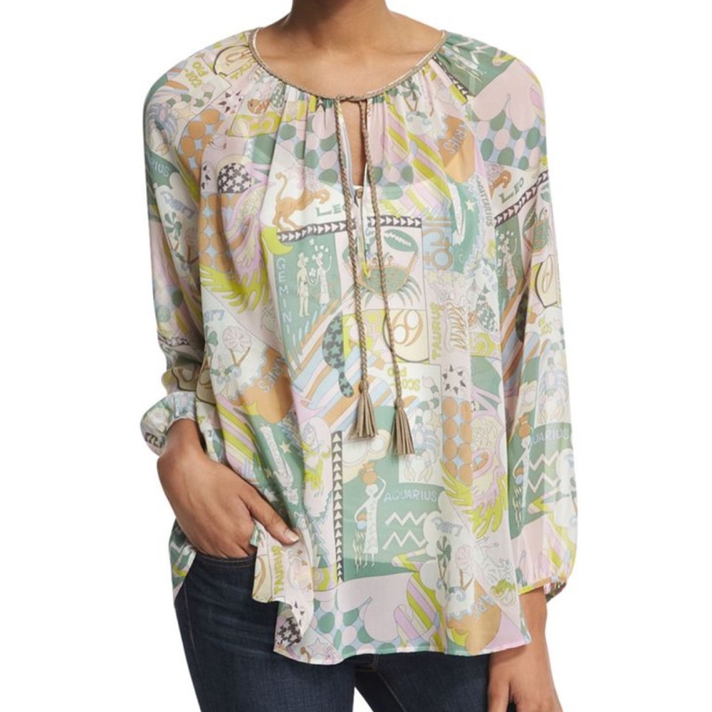 Calypso St Barths Deva Long-Sleeve Multi-Print Top, Tranquil